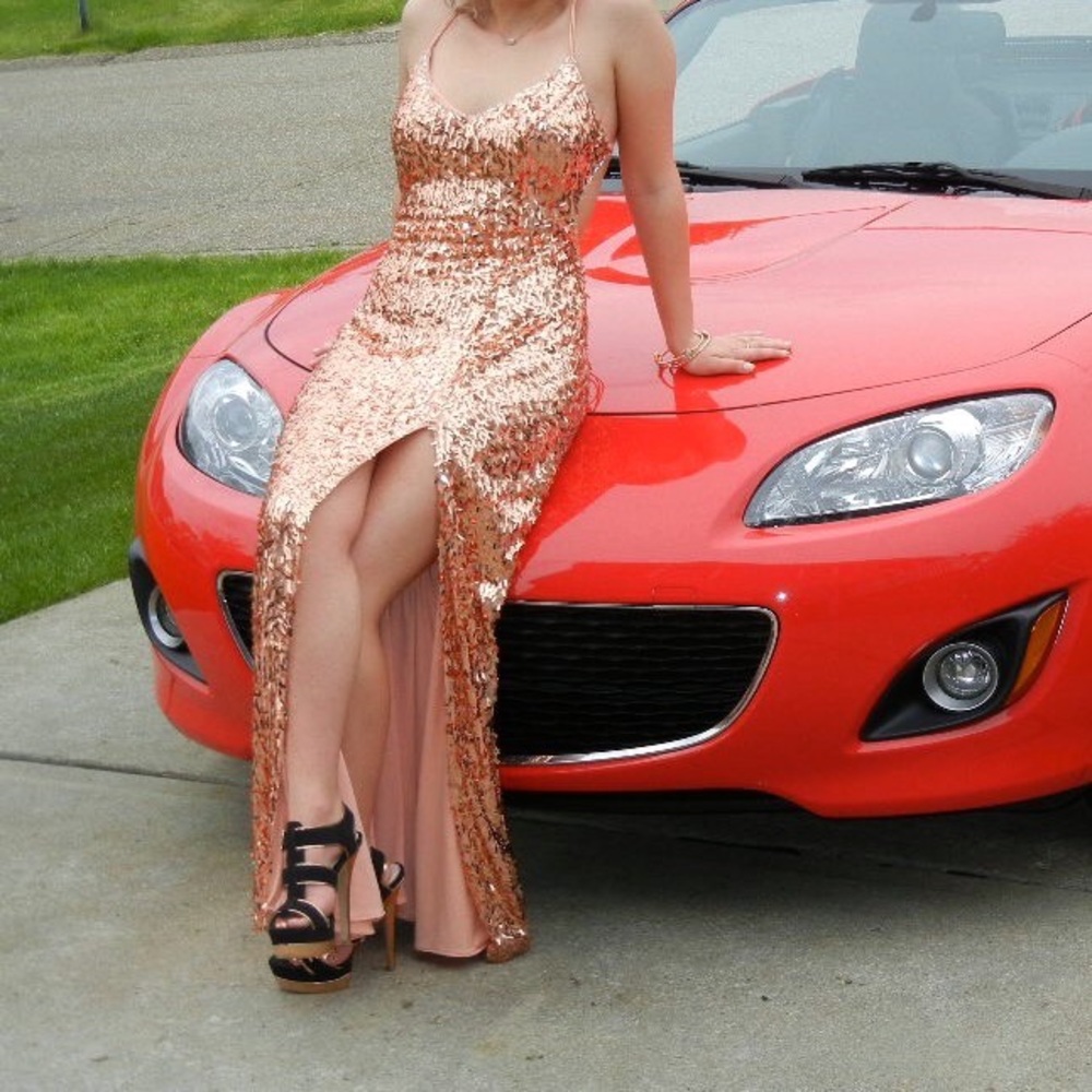 Full sequin Rose Gold Prom dress with corset back